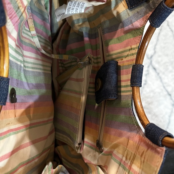 Vintage Blue Jean Denim Purse/Handbag, Wood Ring Handles - Picture 5 of 9